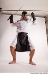 Man Adult Chubby White Fighting with knife Standing poses Casual